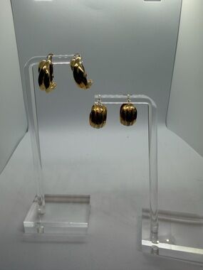 Vintage Gold Tone Hoop Earrings Set Textured & Polished Clip-On Statement Bundle